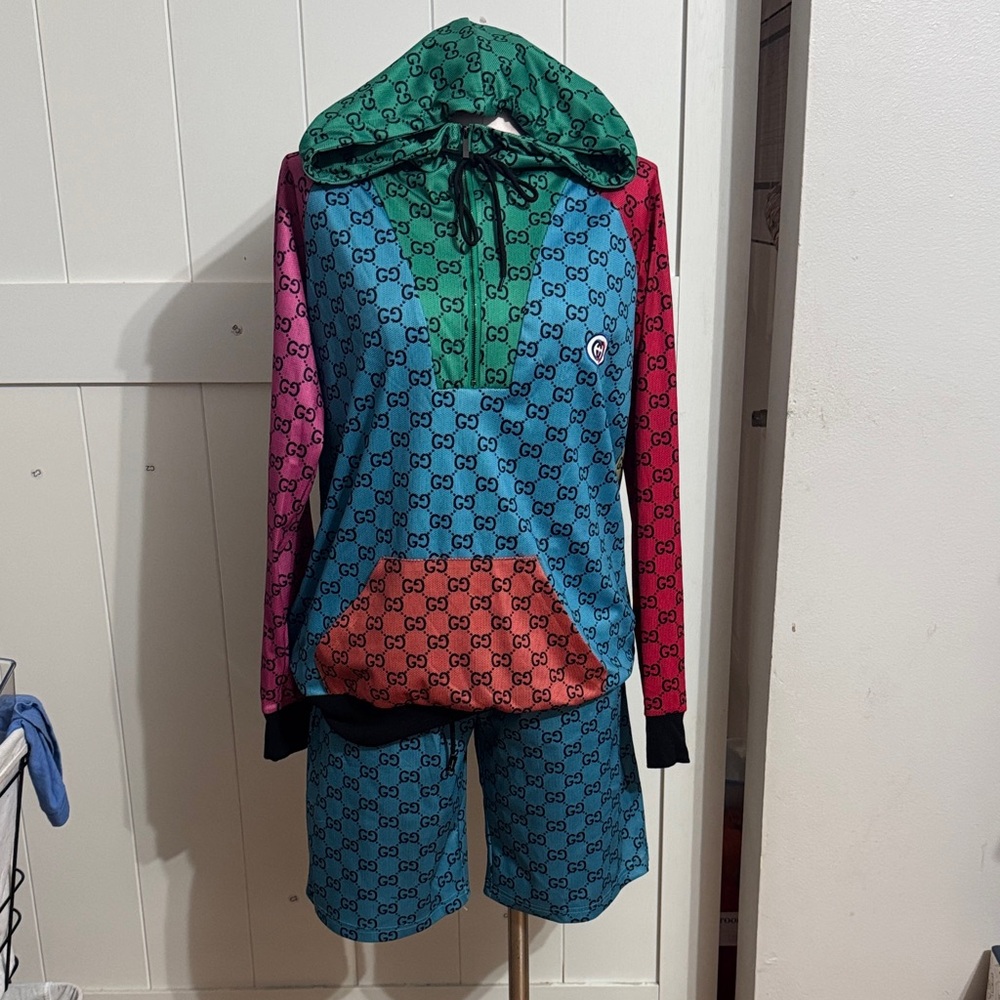 Multicolor Logo Hoodie and Shorts Set